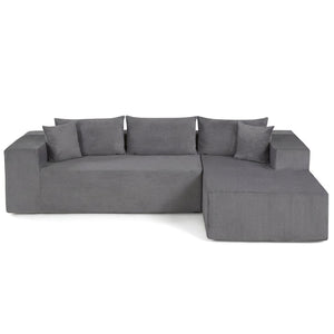 Modular Sectional Sofa Corduroy Upholstered L-shaped Sofa Couch with Deep Seats-Gray