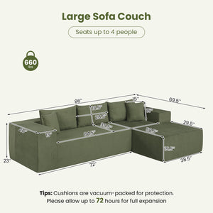 Modular Sectional Sofa Corduroy Upholstered L-shaped Sofa Couch with Deep Seats-Green view 4