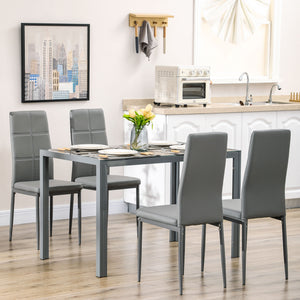 5-Piece Rectangular Glass Kitchen Table and Chairs with Metal Frame and Faux Leather Upholstery for Dining – view 19