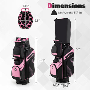 Molded Lock Top Golf Cart Bag with 14-Way Full Length Dividers and 11 Pockets-Pink view 3