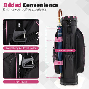 Molded Lock Top Golf Cart Bag with 14-Way Full Length Dividers and 11 Pockets-Pink view 7