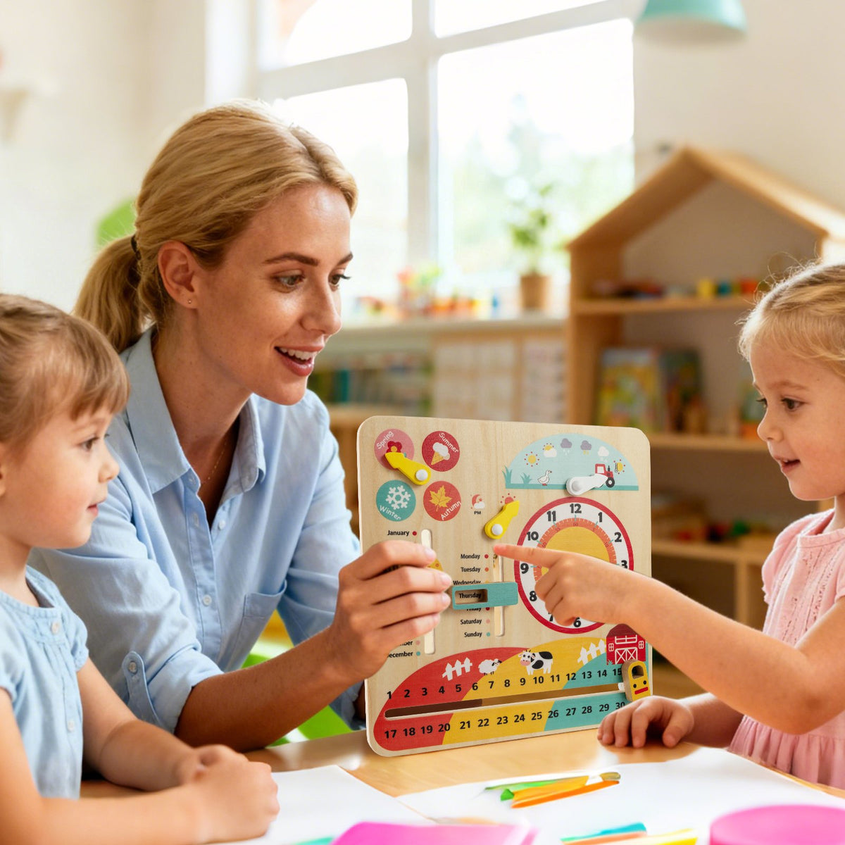 Montessori Wooden Toy for Toddlers Educational Learning Clock Toy About Season view 2