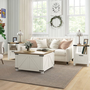 Farmhouse Coffee Table, Square Center Table with Flip-top Lids, Hidden Storage Compartment and Wooden Legs – view 21