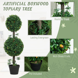 3FT Artificial Boxwood Topiary Tree Set of 2, Faux Two Ball Topiary Tree in Pot for Indoor Outdoor Decor – view 3