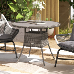 27.5" Outdoor Wicker Dining Table, PE Rattan Patio Furniture with Wood-plastic Composite Top, Grey – view 14