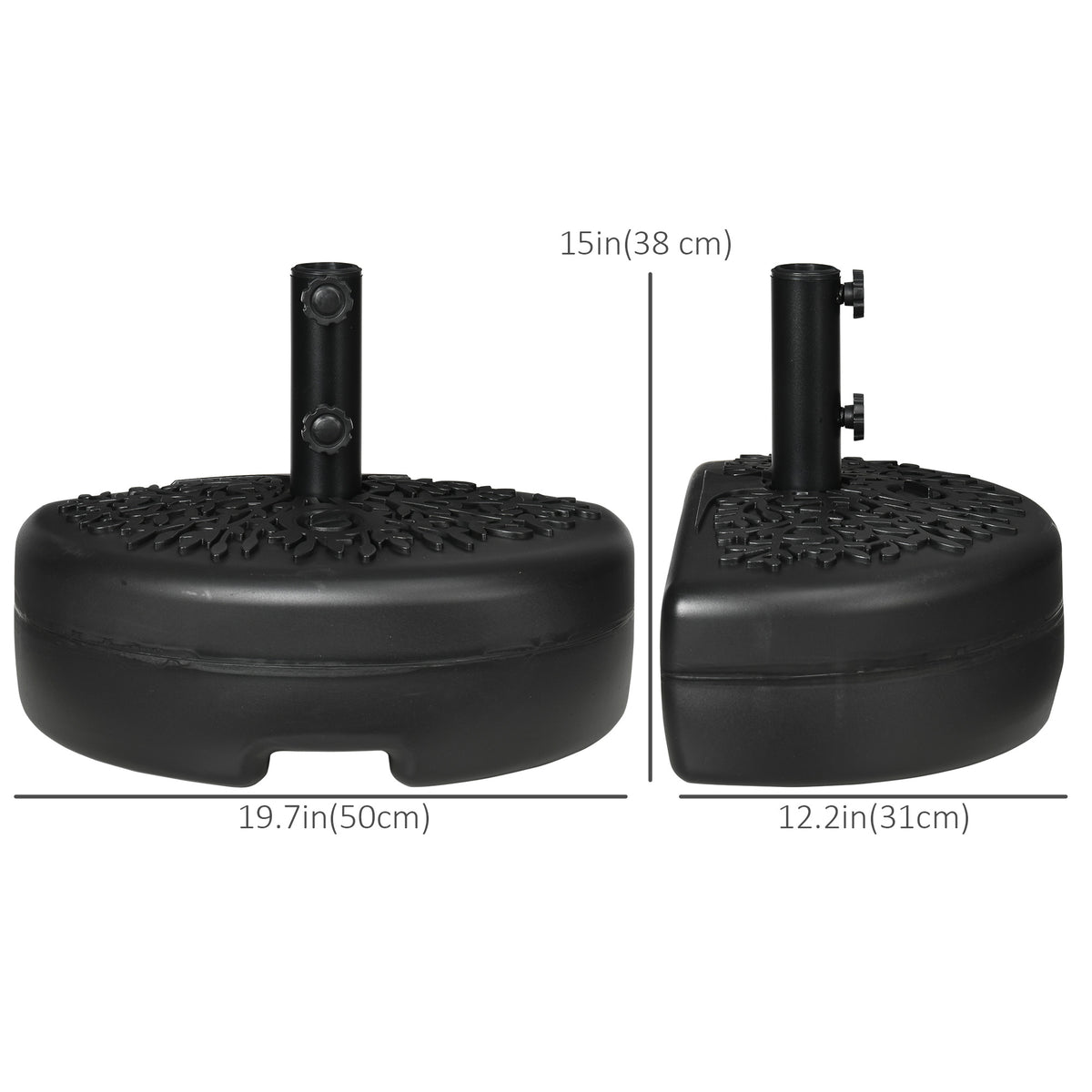 Plastic Half Round Umbrella Base, Sand or Water Filled Half Patio Umbrella Stand Holder 40lb Water or 46lb Sand, Black