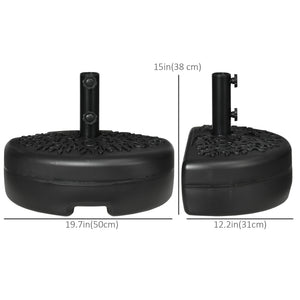 Plastic Half Round Umbrella Base, Sand or Water Filled Half Patio Umbrella Stand Holder 40lb Water or 46lb Sand, Black