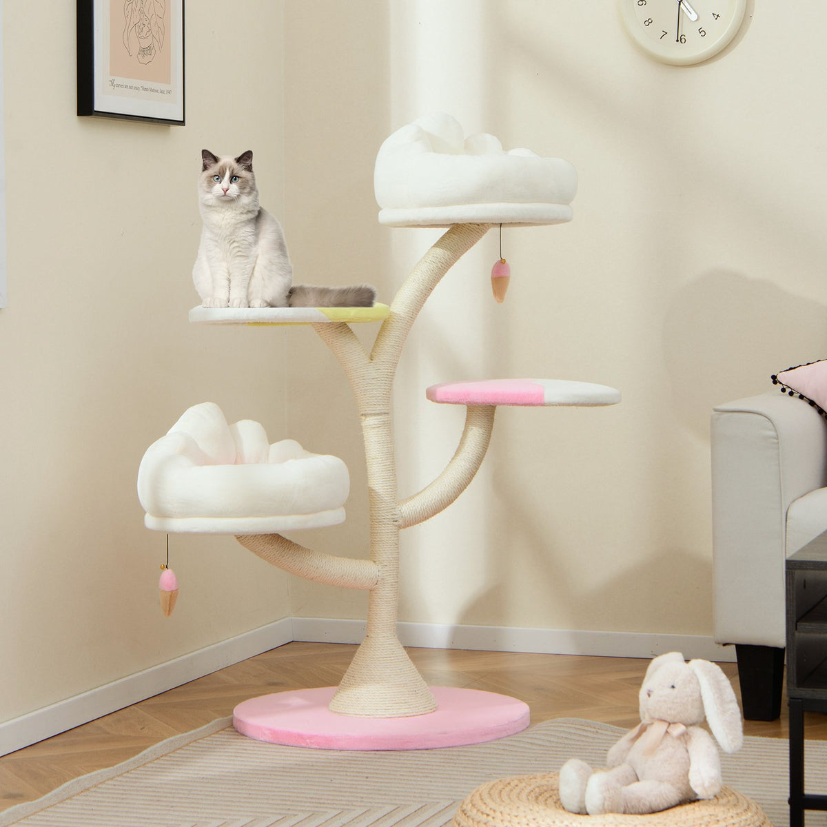 Multi-Layer Cat Tree Cat Tower with 2 Cat Perches 2 Platforms-Pink view 2