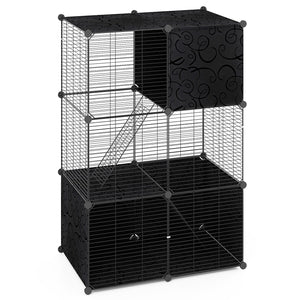 Multi-Level Cat Tower with 2-Door Condo and Hammock-Black