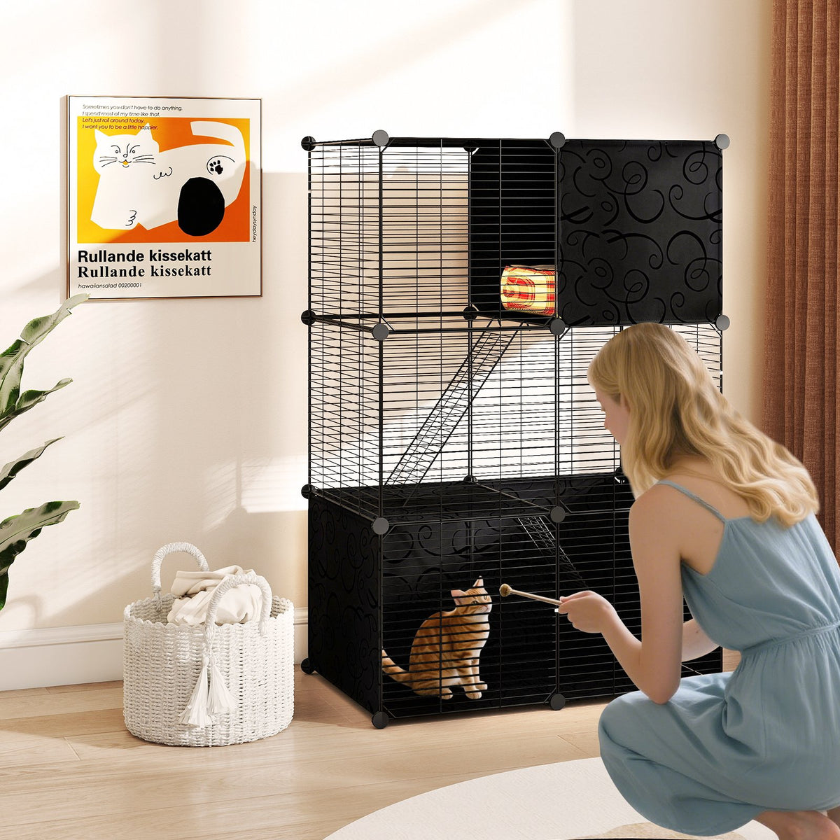 Multi-Level Cat Tower with 2-Door Condo and Hammock-Black view 2
