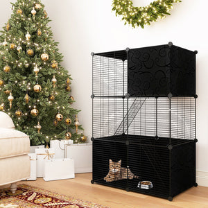Multi-Level Cat Tower with 2-Door Condo and Hammock-Black view 3