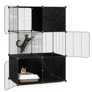 Multi-Level Cat Tower with 2-Door Condo and Hammock-Black view 4