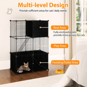 Multi-Level Cat Tower with 2-Door Condo and Hammock-Black view 6