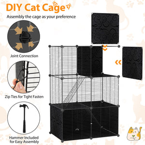 Multi-Level Cat Tower with 2-Door Condo and Hammock-Black view 7