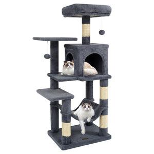Multi-Level Cat Tower with 2-Door Condo and Padded Top Perch-Gray