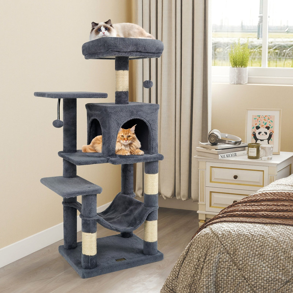 Multi-Level Cat Tower with 2-Door Condo and Padded Top Perch-Gray view 2