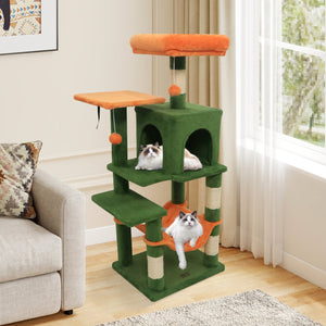 Multi-Level Cat Tower with 2-Door Condo and Padded Top Perch-Green view 2