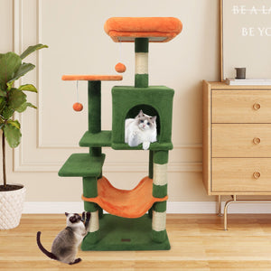 Multi-Level Cat Tower with 2-Door Condo and Padded Top Perch-Green view 3