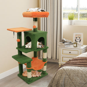 Multi-Level Cat Tower with 2-Door Condo and Padded Top Perch-Green view 6