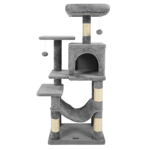 Multi-Level Cat Tower with 2-Door Condo and Padded Top Perch-Light Gray view 4