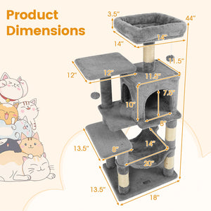 Multi-Level Cat Tower with 2-Door Condo and Padded Top Perch-Light Gray view 5