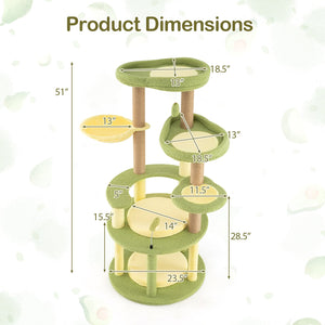 Multi-level Cat Tree Avocado Theme Cat Tower with Wide Perch Rotatable Basket-Green view 5