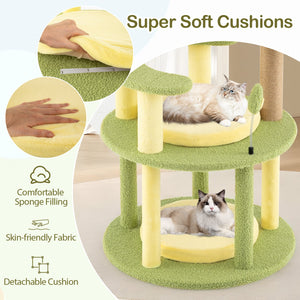 Multi-level Cat Tree Avocado Theme Cat Tower with Wide Perch Rotatable Basket-Green view 8