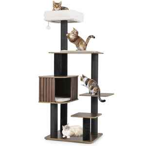 Multi-level Cat Tree for Indoor Cat 59.5 inch Tall Cat Tower with Cushion Top Perch-Brown view 4