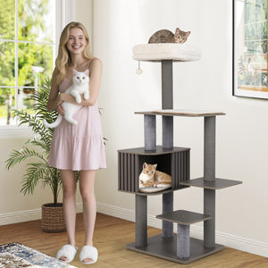 Multi-level Cat Tree for Indoor Cat 59.5 inch Tall Cat Tower with Cushion Top Perch-Gray view 3