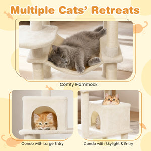 Multi-level Cat Tree Modern Cat Tower with Upholstered Perch and 2 Cat Condo-Beige view 8