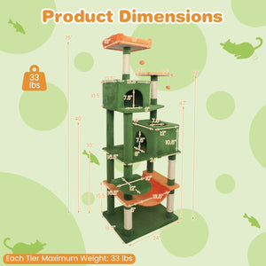 Multi-level Cat Tree Modern Cat Tower with Upholstered Perch and 2 Cat Condo-Green view 5