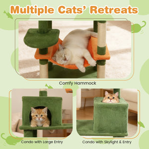 Multi-level Cat Tree Modern Cat Tower with Upholstered Perch and 2 Cat Condo-Green view 8