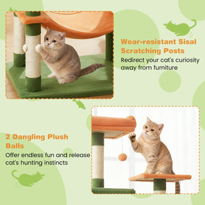 Multi-level Cat Tree Modern Cat Tower with Upholstered Perch and 2 Cat Condo-Green view 9