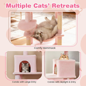 Multi-level Cat Tree Modern Cat Tower with Upholstered Perch and 2 Cat Condo-Pink view 8