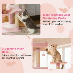 Multi-level Cat Tree Modern Cat Tower with Upholstered Perch and 2 Cat Condo-Pink view 9