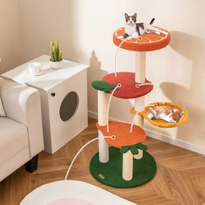 Multi-level Cat Tree Pet Activity Center with Fruit-shaped Platforms-Red and Orange view 2