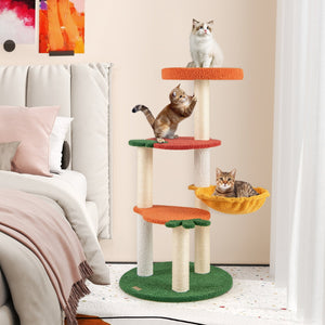 Multi-level Cat Tree Pet Activity Center with Fruit-shaped Platforms-Red and Orange view 3