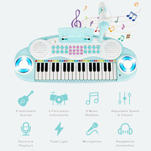 Multifunctional 37 Electric Keyboard Piano with Microphone-Blue view 7