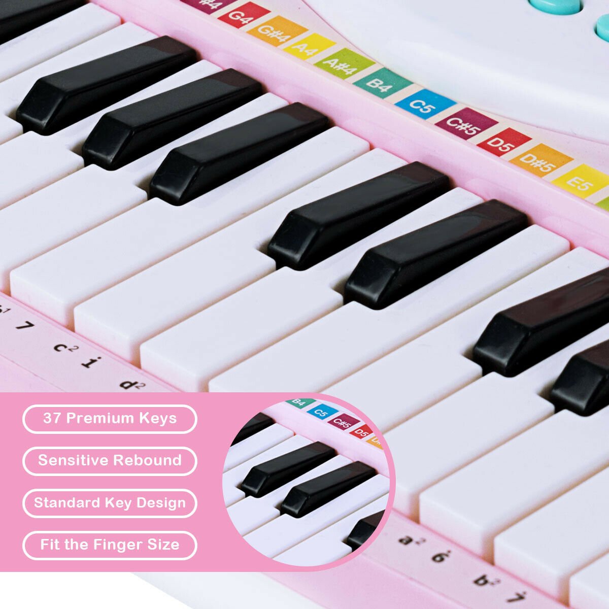 Multifunctional 37 Electric Keyboard Piano with Microphone-Pink view 2