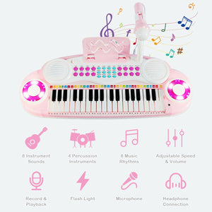 Multifunctional 37 Electric Keyboard Piano with Microphone-Pink view 7