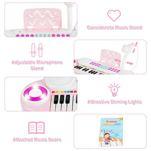 Multifunctional 37 Electric Keyboard Piano with Microphone-Pink view 8