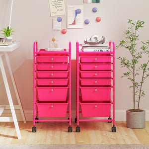 Multifunctional 6 Drawers Rolling Storage Cart Organizer-Rose Red view 2