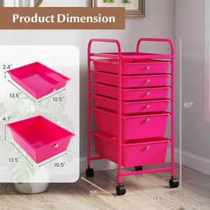 Multifunctional 6 Drawers Rolling Storage Cart Organizer-Rose Red view 4