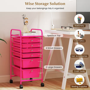 Multifunctional 6 Drawers Rolling Storage Cart Organizer-Rose Red view 5