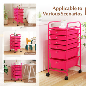 Multifunctional 6 Drawers Rolling Storage Cart Organizer-Rose Red view 8