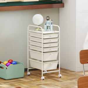 Multifunctional 6 Drawers Rolling Storage Cart Organizer-White view 2