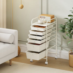 Multifunctional 6 Drawers Rolling Storage Cart Organizer-White view 3