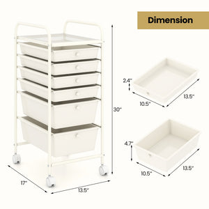Multifunctional 6 Drawers Rolling Storage Cart Organizer-White view 5