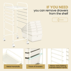 Multifunctional 6 Drawers Rolling Storage Cart Organizer-White view 7