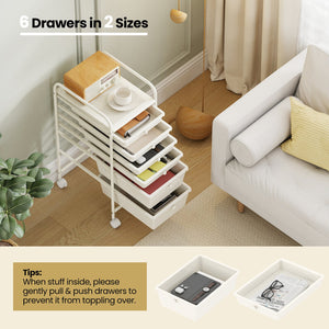 Multifunctional 6 Drawers Rolling Storage Cart Organizer-White view 8